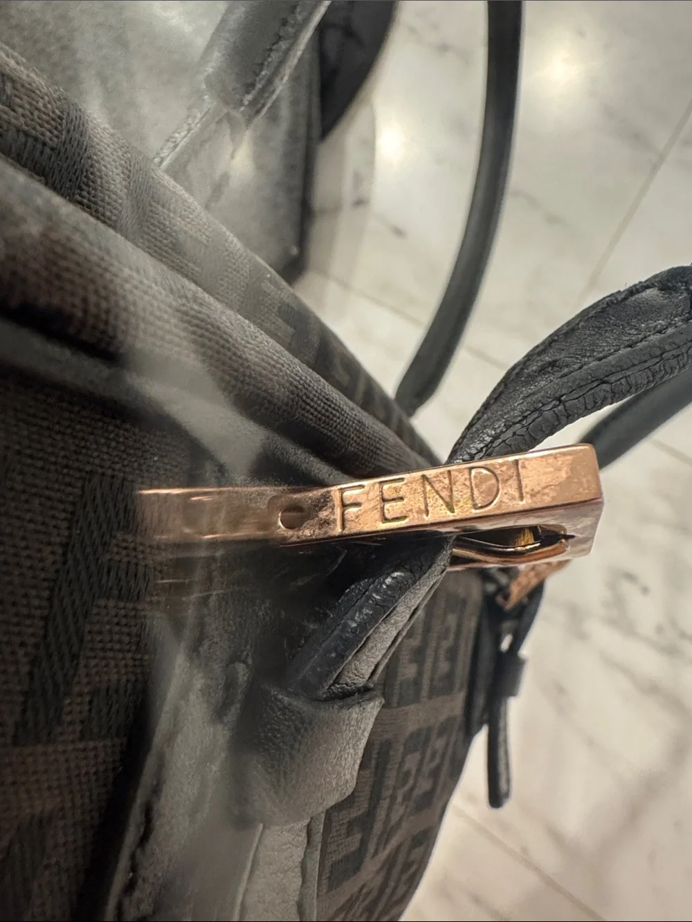 Fendi Black Zucca Shoulder Bag with Leather Trim Vintage
